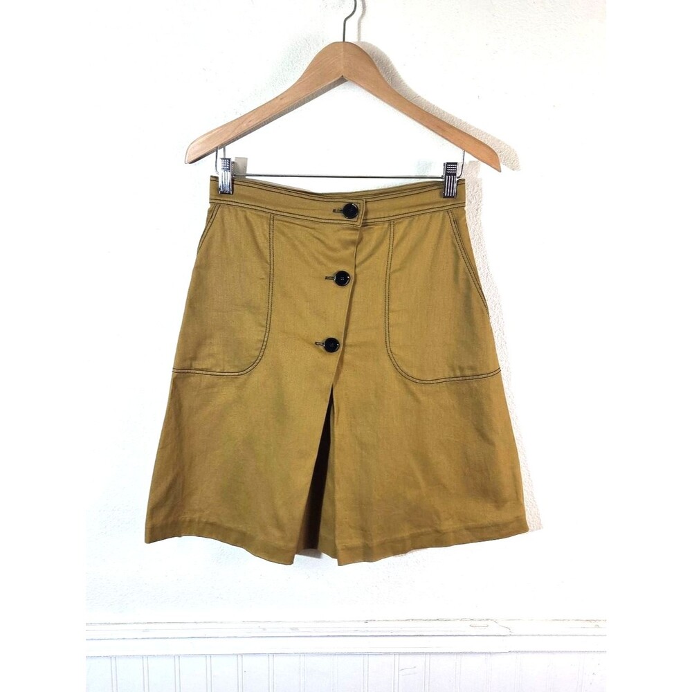 Sandro Paris Skirt Womens 2 Mustard Button Front A Line Mini Cotton Pockets